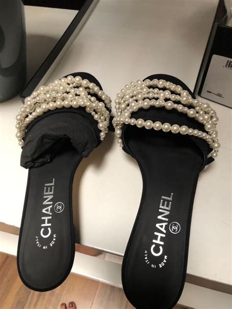 white chanel slides with pearls|authentic chanel sandals.